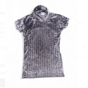 Vintage 90s Betty Blue textured velvet turtleneck- Icy Blue - Short sleeve